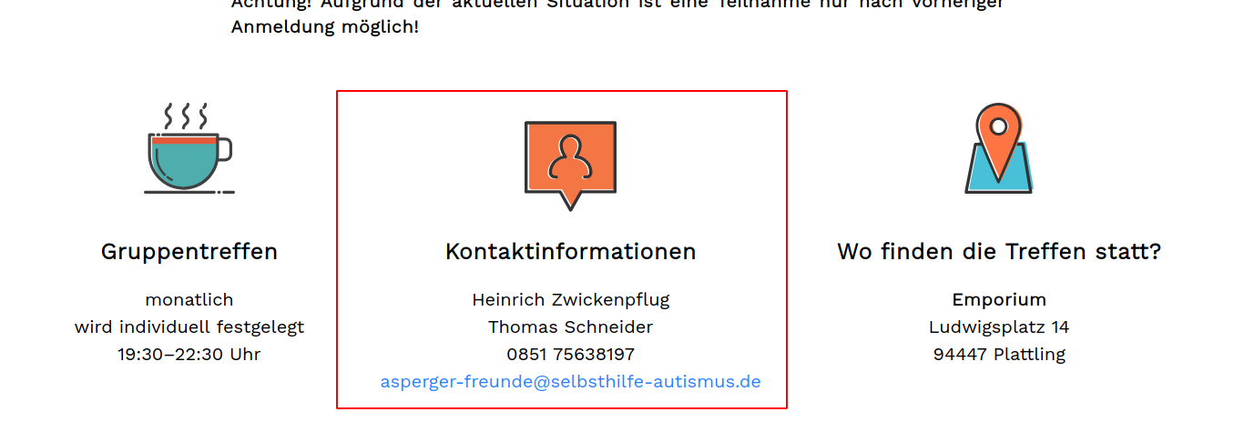 Screenshot Kontaktinformationen auf Detailseite